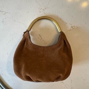 Madewell Tan Suede Clutch with Gold Color Handles